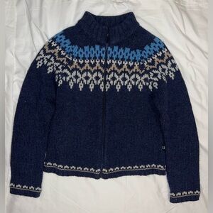 Vintage Colonial Snowsports Lambswool Kids Fair Isle Full Zip Sweater - Kids S